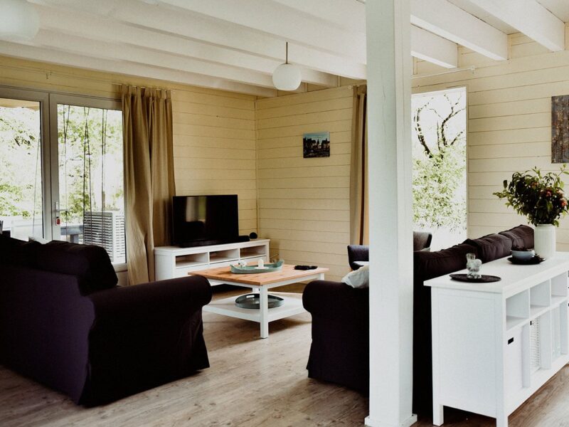 Coin salon avec fauteuils et télévision